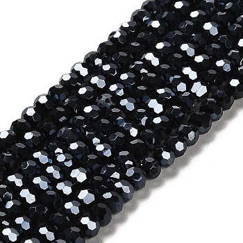 Electroplate Glass Bead Strands, Pearl Luster Plated, Faceted(32 Facets), Round, Prussian Blue, about 4mm in diameter, hole: 0.5mm, about 100pcs/strand, 14.2 inch