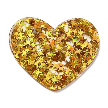 Acrylic with Paillettes Pendants, Heart, Goldenrod, 35.5x44x2mm, Hole: 1.8mm