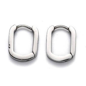 Tarnish Resistant 304 Stainless Steel Huggie Hoop Earrings, Oval, Stainless Steel Color, 14x11x3mm, Pin: 1mm