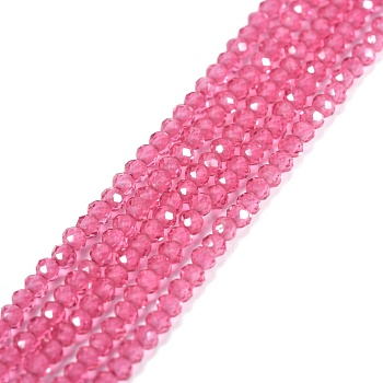 Transparent Glass Beads Strands, Faceted, Abacus, Hot Pink, 2x1.5~1.6mm, Hole: 0.8mm, about 235pcs/Strand, 14.17 inch(36cm)
