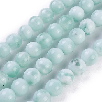 Natural Glass Beads Strands, Aqua Blue, Round, 6mm, Hole: 1mm, about 64~67pcs/strand, 15.3 inch~15.75 inch(39~40cm)