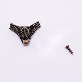 Zinc Alloy Box Corner Protectors, with Iron Screws, For Furniture Jewelry Box Decoration, Antique Bronze, 25x13.5x19mm, Hole: 2.5mm