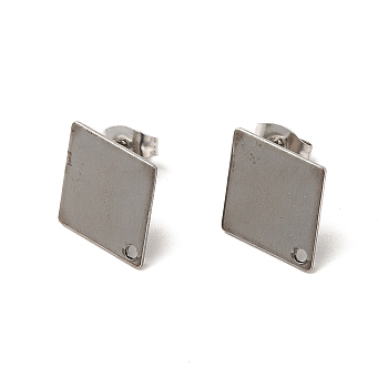 201 Stainless Steel Stud Earring Findings, with 304 Stainless Steel Pin & Hole & Friction Ear Nuts, Rhombus, Platinum, 16x13mm, Hole: 1.2mm, Pin: 0.7mm