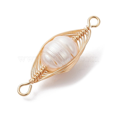 Natural Cultured Freshwater Pearl Copper Wire Wrapped Connector Charms(PALLOY-JF02519-02)-4