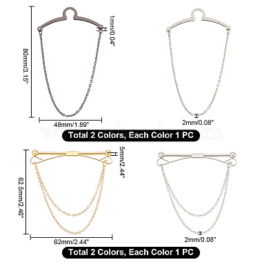 パンダホール エリート 4 個 4 スタイル真鍮ハンギング チェーン カラー ピン ネクタイ クリップ(AJEW-PH0011-16)-2