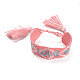 Bracelet tressé en polycoton (coton polyester) word love avec breloque pompon(BJEW-F429-06)-1