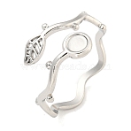 Non-Tarnish 304 Stainless Steel Cuff Finger Ring Components, Bezel Cup Ring Settings, Flat Round & Leaf, Stainless Steel Color, Tray: 3mm, 11mm, Inner Diameter: 17mm(X-STAS-P365-28P)