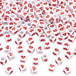 200Pcs White Opaque Acrylic Beads, Cube with Heart, FireBrick, 6.5x6x6mm, Hole: 3mm, 200pcs(MACR-OC0001-15)