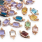 Glass Links Connectors, with Light Gold Tone Brass Findings, Long-Lasting Plated, Cadmium Free & Nickel Free & Lead Free, Faceted, Rectangle, Mixed Color, 14.5x6.5x3mm, Hole: 1mm(GLAA-Q088-028)