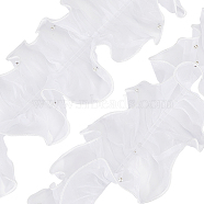 5 Yards Pleated Organza Ribbon, Ruffled Ribbon with Plastic Beads, Garment Accessories, White, 4-3/8 inch(110mm)(OCOR-GF0002-33C)