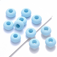 Handmade Porcelain European Beads, Large Hole Beads, Frosted, Rondelle, Light Sky Blue, 13x7mm, Hole: 5.5mm(PORC-S500-003-B01)