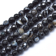 Natural Agate Beads, Dyed, Faceted Round, Black, 6mm, Hole: 1mm, about 61pcs/strand, 14.3 inch(36.5cm)(G-J371-08-6mm)