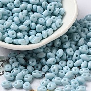 Opaque Acrylic Beads, Double Hole, Oval, Light Blue, 6x4.5x3.3mm, Hole: 1.2mm, about 14516pcs/500g(MACR-K359-04B)