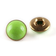 Brass Resin Button, Flat Round, Lawn Green, 10x8mm, Hole: 3x2.5mm(BUTT-WH0015-35A)