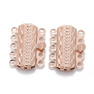 304 Stainless Steel Box Clasps, Multi-Strand Clasps, 5-Strands, 10-Holes, Rectangle with Flower, Rose Gold, 19.5x15x3mm, Hole: 1.4mm(STAS-P249-03RG)