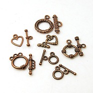 Mixed Tibetan Style Toggle Clasps, Red Copper, Toggle: 15~25x10~15mm, Bar: 15~25mm, Hole: 2~3mm(TIBE-MSMC008-01R)