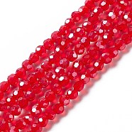 Faceted(32 Facets) Electroplate Glass Bead Strands, Pearl Luster Plated, Round, Red, about 4mm in diameter, hole: 0.5mm, about 100pcs/strand, 14.2 inch(X-EGLA-R015-4mm-20)