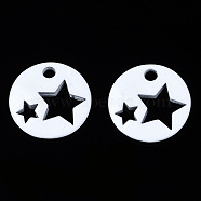 Spray Painted Brass Charms, Flat Round with Star, White, 14.5x14.5x2.5mm, Hole: 2mm(X-KK-Q252-003J)