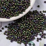 MIYUKI Round Rocailles Beads, Japanese Seed Beads, 8/0, (RR2019) Matte Metallic Eggplant Iris, 8/0, 3mm, Hole: 1mm, about 422~455pcs/bottle, 10g/bottle(SEED-JP0009-RR2019)