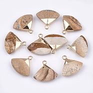 Electroplate Natural Picture Jasper Pendants, with Brass Findings, Faceted, Triangle, Golden, 17~18x19~20x6~7mm, Hole: 1.8mm(G-T112-04D)