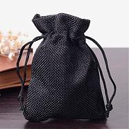 Polyester Imitation Burlap Packing Pouches Drawstring Bags, for Christmas, Wedding Party and DIY Craft Packing, Black, 12x9cm(ABAG-R005-9x12-09)