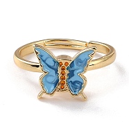 Butterfly Fidget Ring for Anxiety Stress Relief, Adjustable Spinner Ring, Alloy Enamel Rotating Ring, Golden, Deep Sky Blue, US Size 6 1/2(16.9mm)(RJEW-P024-01D)