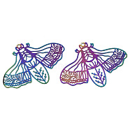 Ion Plating(IP) 201 Stainless Steel Filigree Pendants, Etched Metal Embellishments, Bee, Rainbow Color, 32x44x0.3mm, Hole: 1.6mm(X-STAS-S118-024)