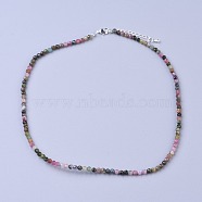 Natural Tourmaline Beaded Necklaces, with Brass Lobster Claw Clasps, Faceted Round Beads, 16.5 inch~16.7 inch(42~42.5cm)x3.5~4mm(NJEW-K114-C-A15)