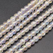 Electroplate Synthetic Crackle Quartz Bead Strands, Round AB Color Plated, Clear AB, 6mm, Hole: 1mm, about 66pcs/strand, 15.7 inch(X-EGLA-J067-6mm-AB01)