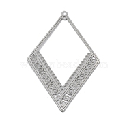 304 Stainless Steel Pendants, Rhombus Charm, Stainless Steel Color, 40x26x0.3mm, Hole: 0.9mm & 1.2mm(X-STAS-K257-29P)