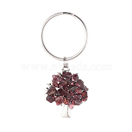 Chip Natural Garnet Keychain, with Antique Silver Plated Alloy Pendants and 316 Surgical Stainless Steel Split Key Rings, Tree, 55mm(KEYC-JKC00219-05)