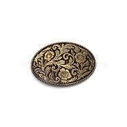 Alloy Smooth Buckles, Belt Fastener, Oval with Flower Pattern, Antique Bronze, 59x83x7mm, Hole: 40x17mm(AJEW-WH0251-56AB)
