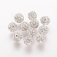 Polymer Clay Rhinestone Beads, Grade A, Round, Pave Disco Ball Beads, Crystal, 8x7.5mm, Hole: 1mm(RB-K050-8mm-C13)