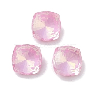 Glass Rhinestone Cabochons, Point Back & Back Plated, Faceted, Square, Light Rose, 12x12x6.5mm(RGLA-G020-03A-508AM)