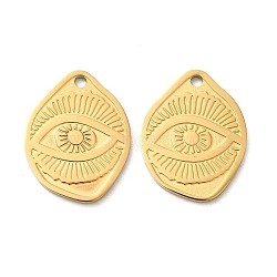 Ion Plating(IP) 316L Surgical Stainless Steel Pendants, Eye Charm, Real 18K Gold Plated, 22.5x17.5x1.5mm, Hole: 2mm(STAS-F302-24G)