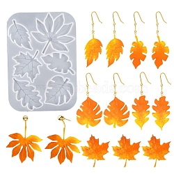 Leaf DIY Pendant Silicone Molds, Resin Casting Molds, for UV Resin, Epoxy Resin Jewelry Making, White, 77x110x4mm, Inner Diameter: 38~48x20~45mm(DIY-A061-04)