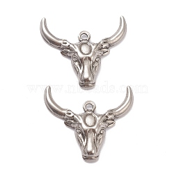 304 Stainless Steel Pendants, Cattle Head, Stainless Steel Color, 23x25.5x4mm, Hole: 1.6mm(STAS-G244-04P)