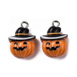 Halloween Theme Opaque Resin Pendants, with Platinum Plated Iron Loops, Pumpkin, 17.5x13x7mm, Hole: 2mm(RESI-D075-02A)