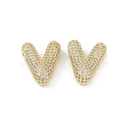 Brass Micro Pave Clear Cubic Zirconia Pendants, Letter V, 22x22.5x8mm, hole: 3.5x2.5mm and 4x2mm(KK-Z041-01G-V)