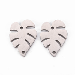 304 Stainless Steel Link Connectors, Laser Cut, Leaf, Stainless Steel Color, 20x14x1.5mm, Hole: 1.5mm(STAS-Q242-042)