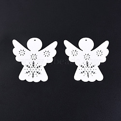 Christmas Theme Spray Painted Wood Big Pendants, Angel Charm with Hollow Snowflake, White, 67x62.5x2mm, Hole: 3mm(WOOD-N005-86A)