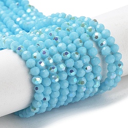 Opaque Glass Beads Strands, Faceted, Round, Sky Blue, 3mm, Hole: 0.8mm, about 163~166pcs/strand, 50~51cm(EGLA-A035-P3mm-L08)