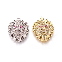 Brass Micro Pave Cubic Zirconia Pendants, Lion, Clear, Mixed Color, 24x19x4mm, Hole: 1mm(ZIRC-L075-23)