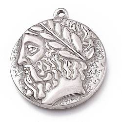 304 Stainless Steel Pendants, Flat Round with Jesus, for Easter, Stainless Steel Color, 28x25x3mm, Hole: 1.5mm(STAS-Z017-06P)