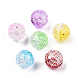 Transparent Crackle Acrylic Beads, Imitation Leopard Skins, Round, Mixed Color, 10x9mm, Hole: 2mm, about 920pcs/500g(CACR-N004-01)