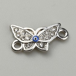 Alloy Evil Eye Enamel Link Connectors, with Crystal Rhinestone, Platinum, Butterfly Pattern, 9.5x18.5x2mm, Hole: 1.6mm(FIND-TAC00011-54D-P)