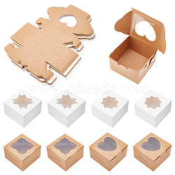 Olycraft 36Pcs 4 Style Square Kraft Paper Candy Boxes, with Window, for Wedding Gift Packaging Supplies, Mixed Color, 10x10x6.5cm, 9pcs/style(CON-OC0001-42)