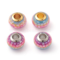 Brass European Style Beads, Large Hole Beads, with Brass Cores and Shell, Rainbow Color, Rondelle, Mixed Color, 11x7.5mm, Hole: 4mm(KK-H744-04)