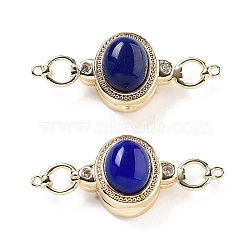 Brass Magnetic Clasps, with Natural Lapis Lazuli, Oval, Blue, Real 18K Gold Plated, 34x13.5x9.5mm, Hole: 1.1mm(KK-C066-10G-01)