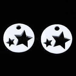 Spray Painted Brass Charms, Flat Round with Star, White, 14.5x14.5x2.5mm, Hole: 2mm(X-KK-Q252-003J)